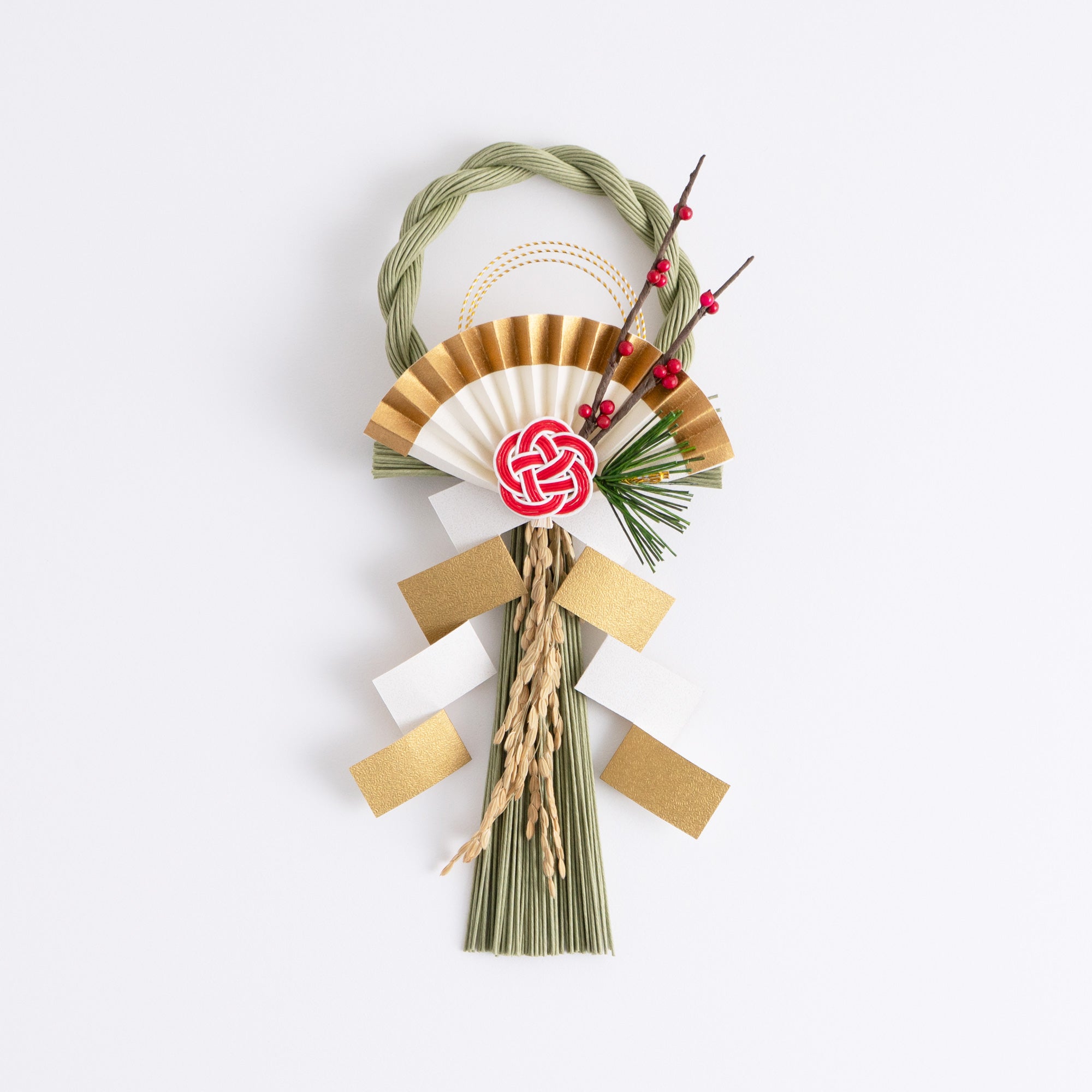 紙わら飾り 末広つぼみ梅松