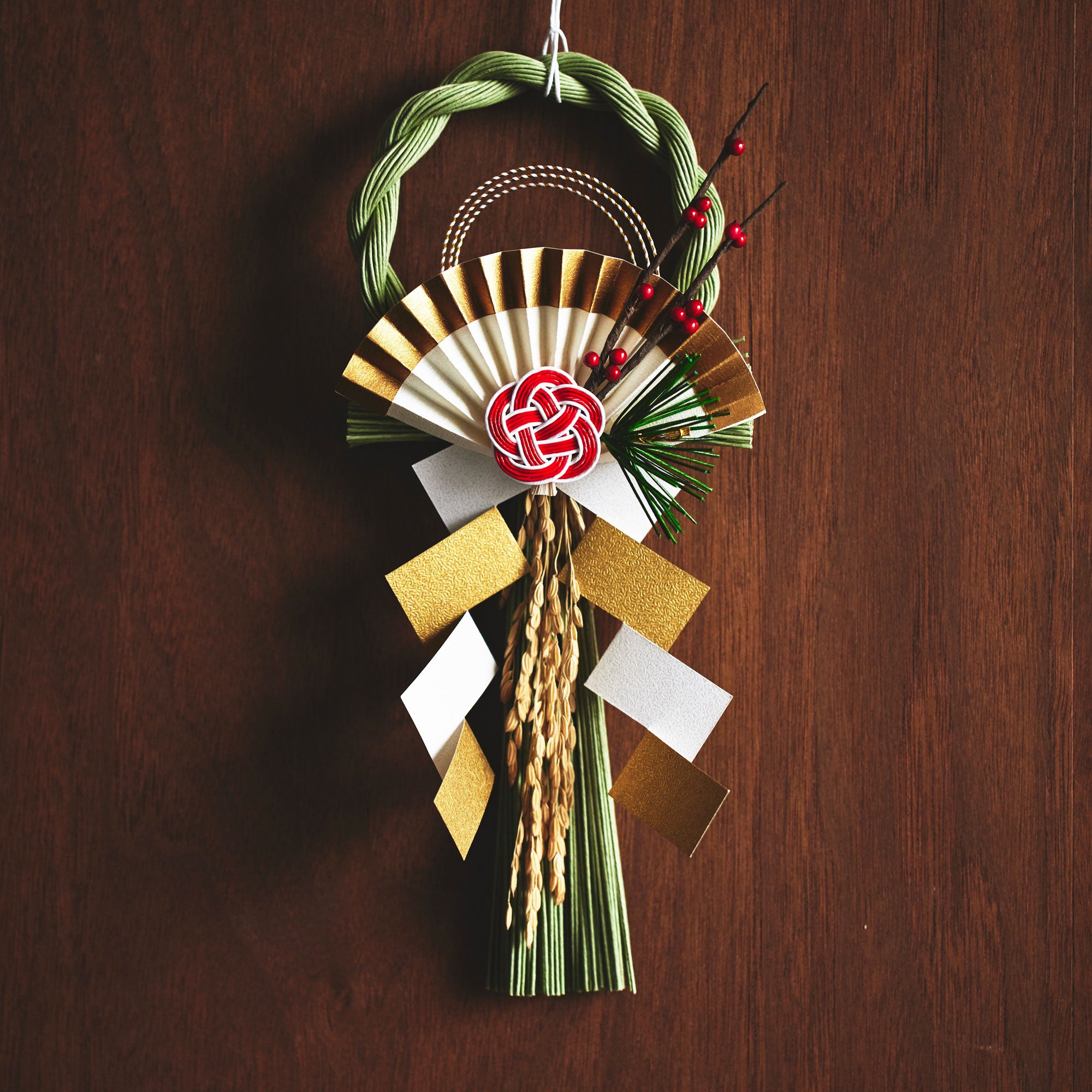 紙わら飾り 末広つぼみ梅松