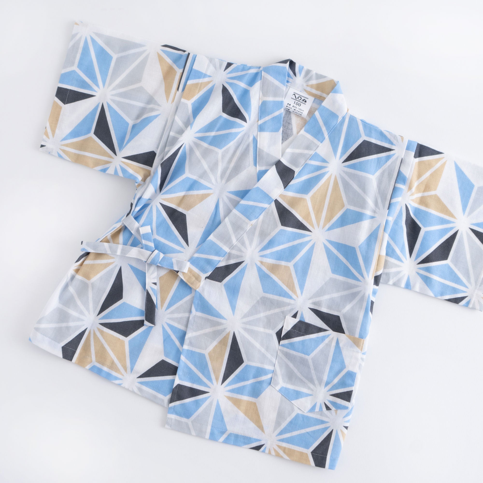 こども甚平 麻の葉 水色 90