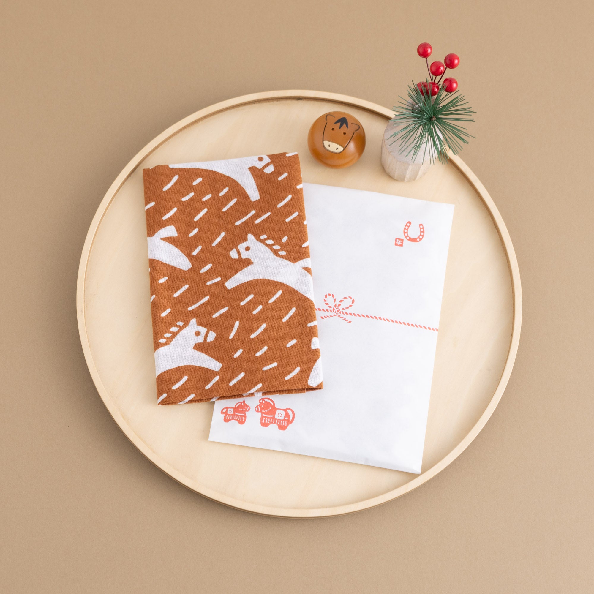 お年賀てぬぐい 草原馬 黄金色