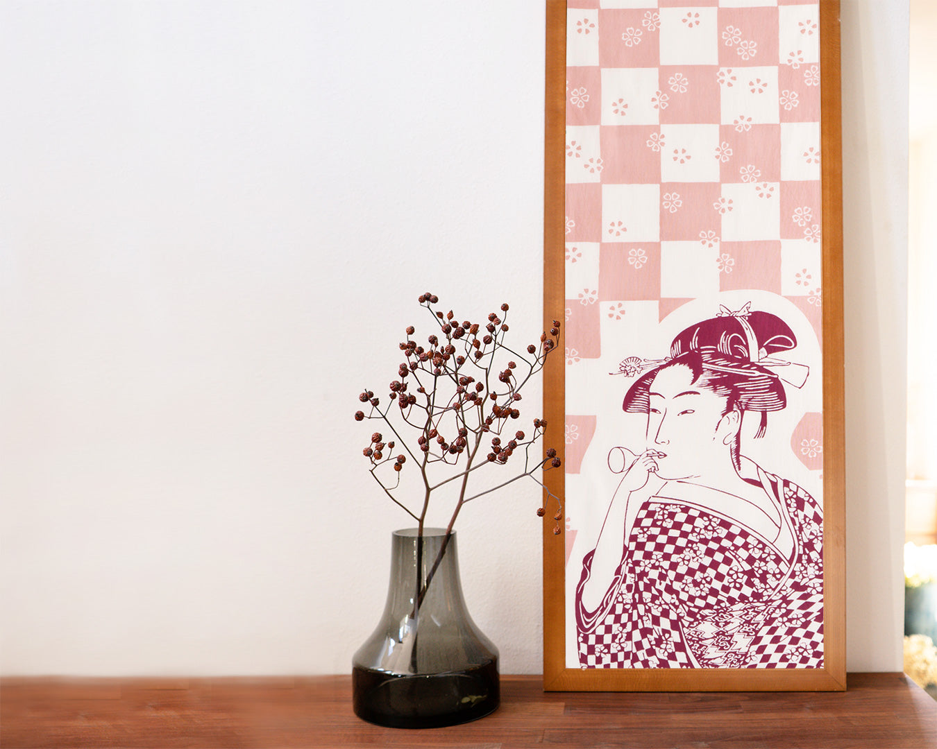 浮世絵文様 ビードロを吹く娘