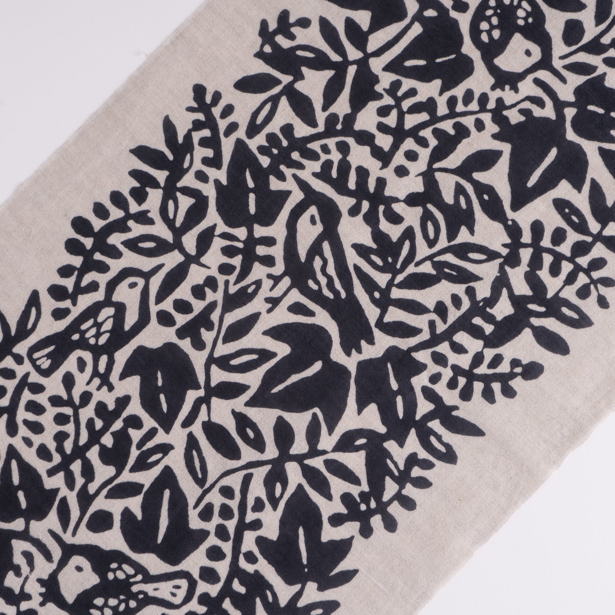 綿麻てぬぐい とり唐草 墨