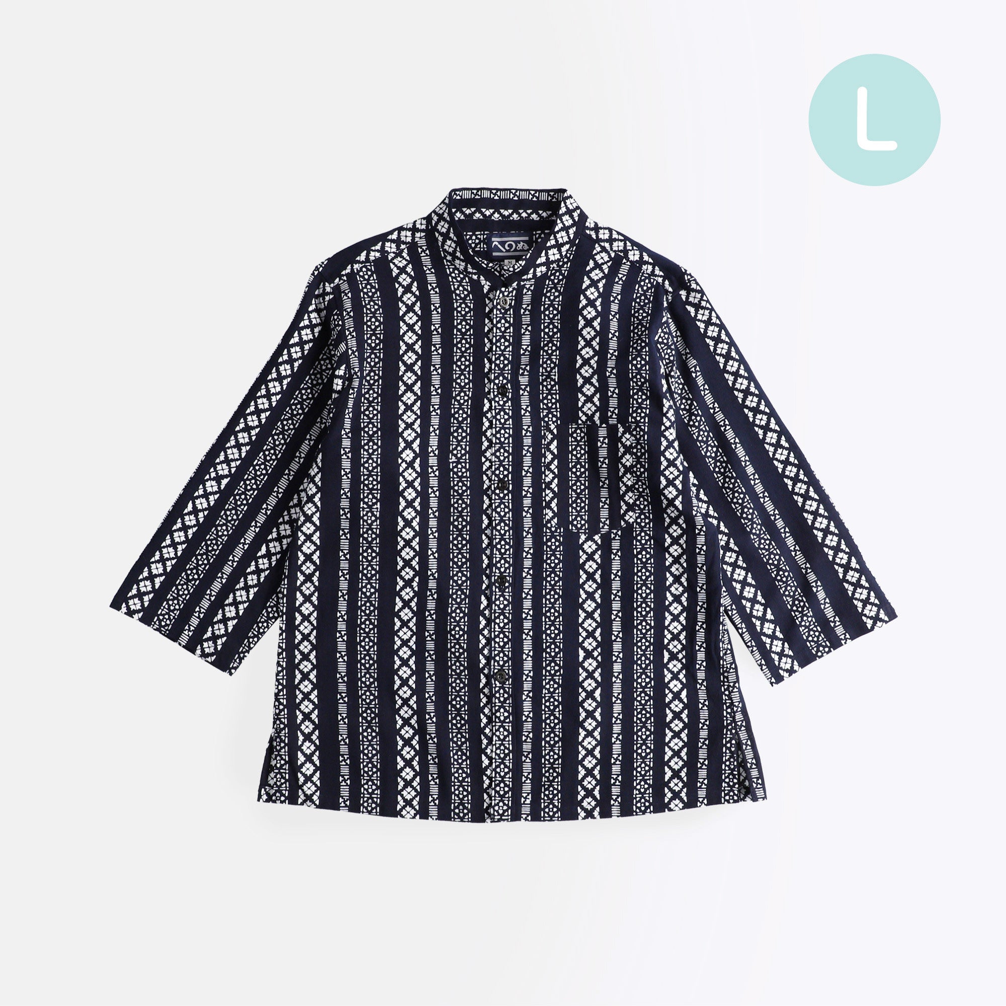 晒シャツ 七分袖 綾縞 黒 L