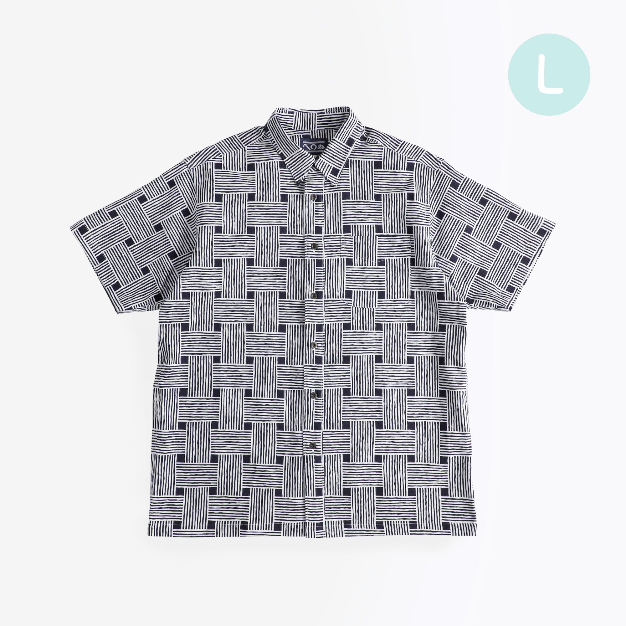 晒シャツ 半袖 あじろ格子 黒 L
