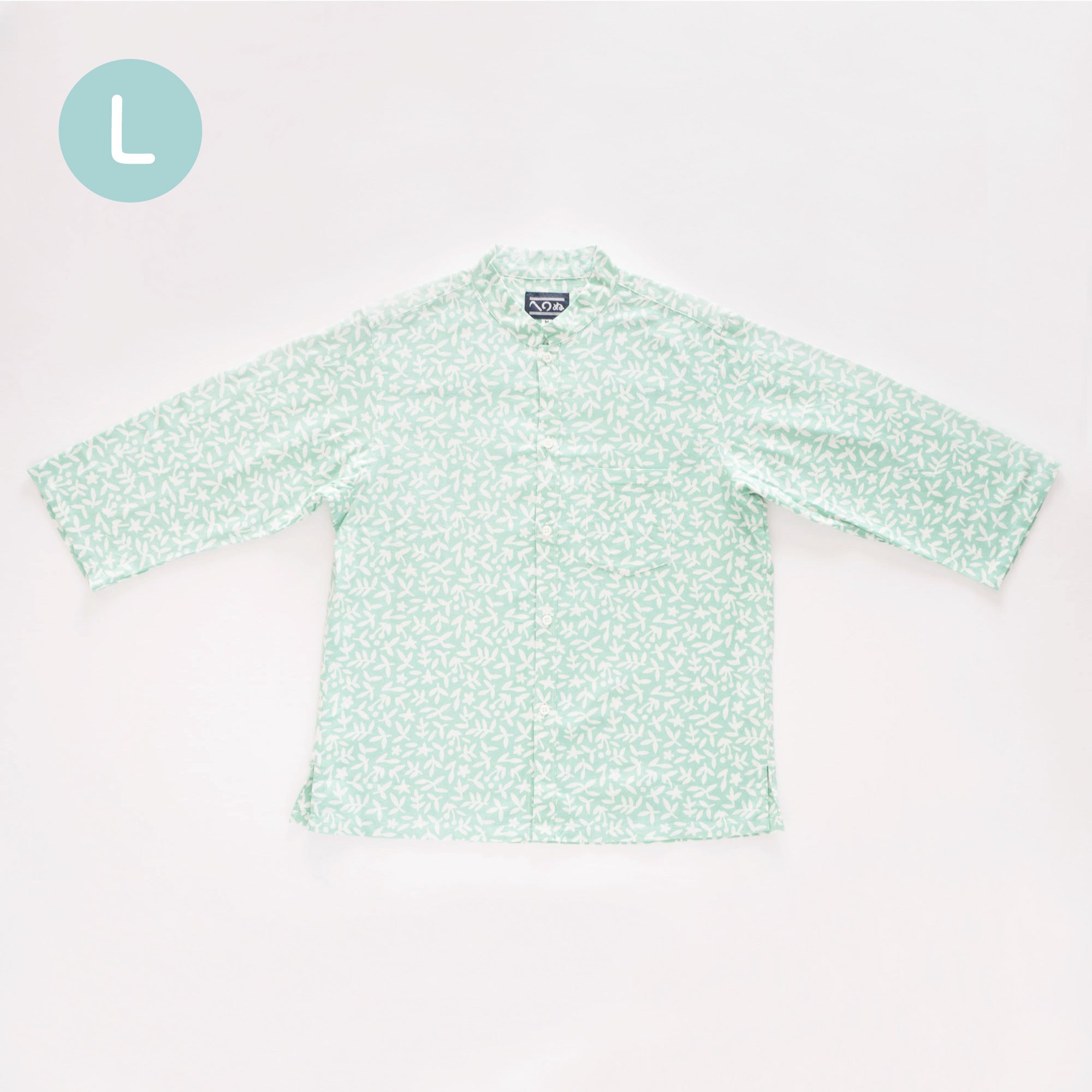 晒シャツ 七分袖 小花紋 青磁色 L