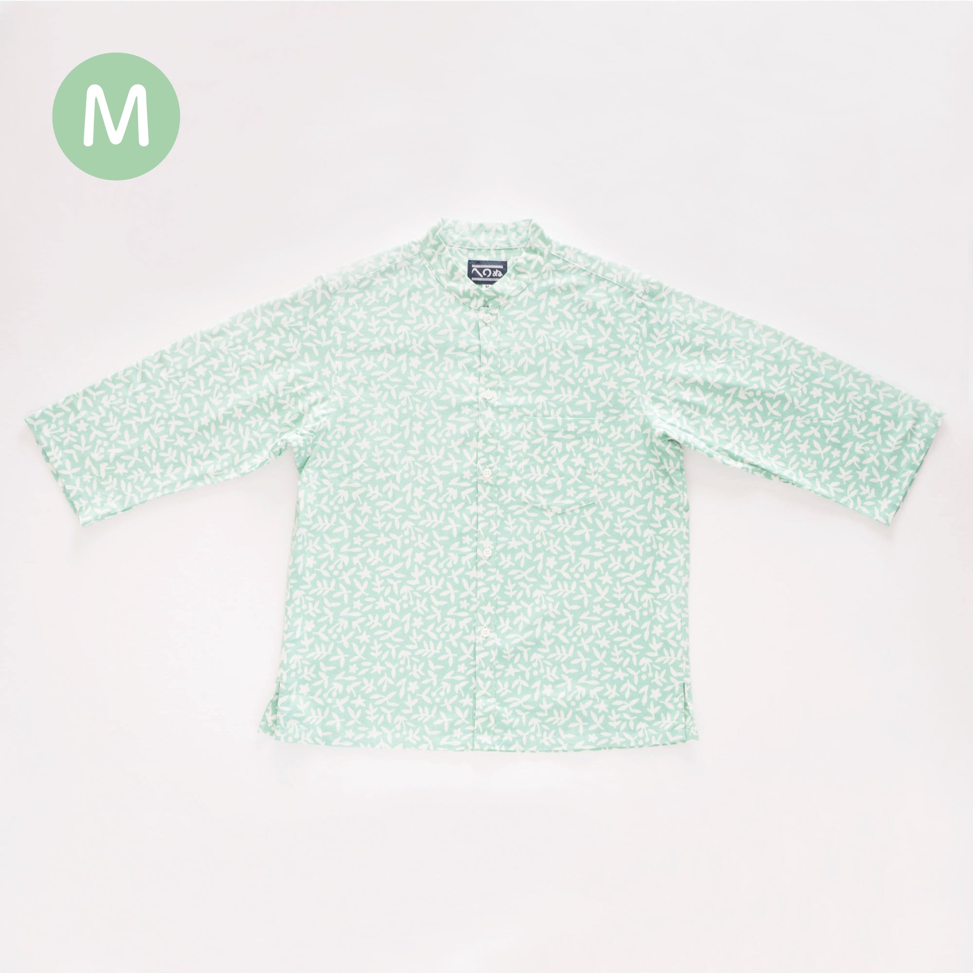 晒シャツ 七分袖 小花紋 青磁色 M