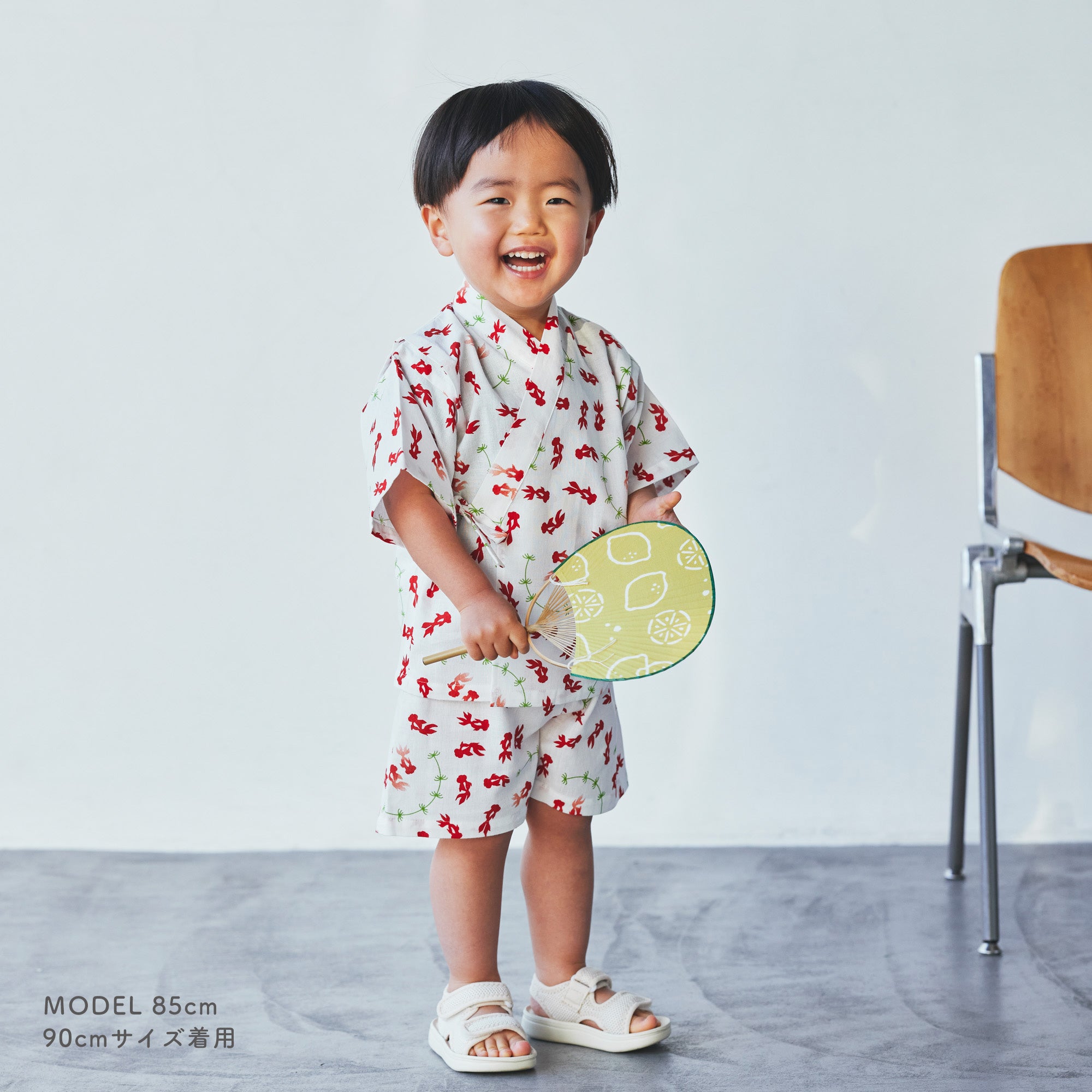 こども甚平 梅鹿の子 桃色 90