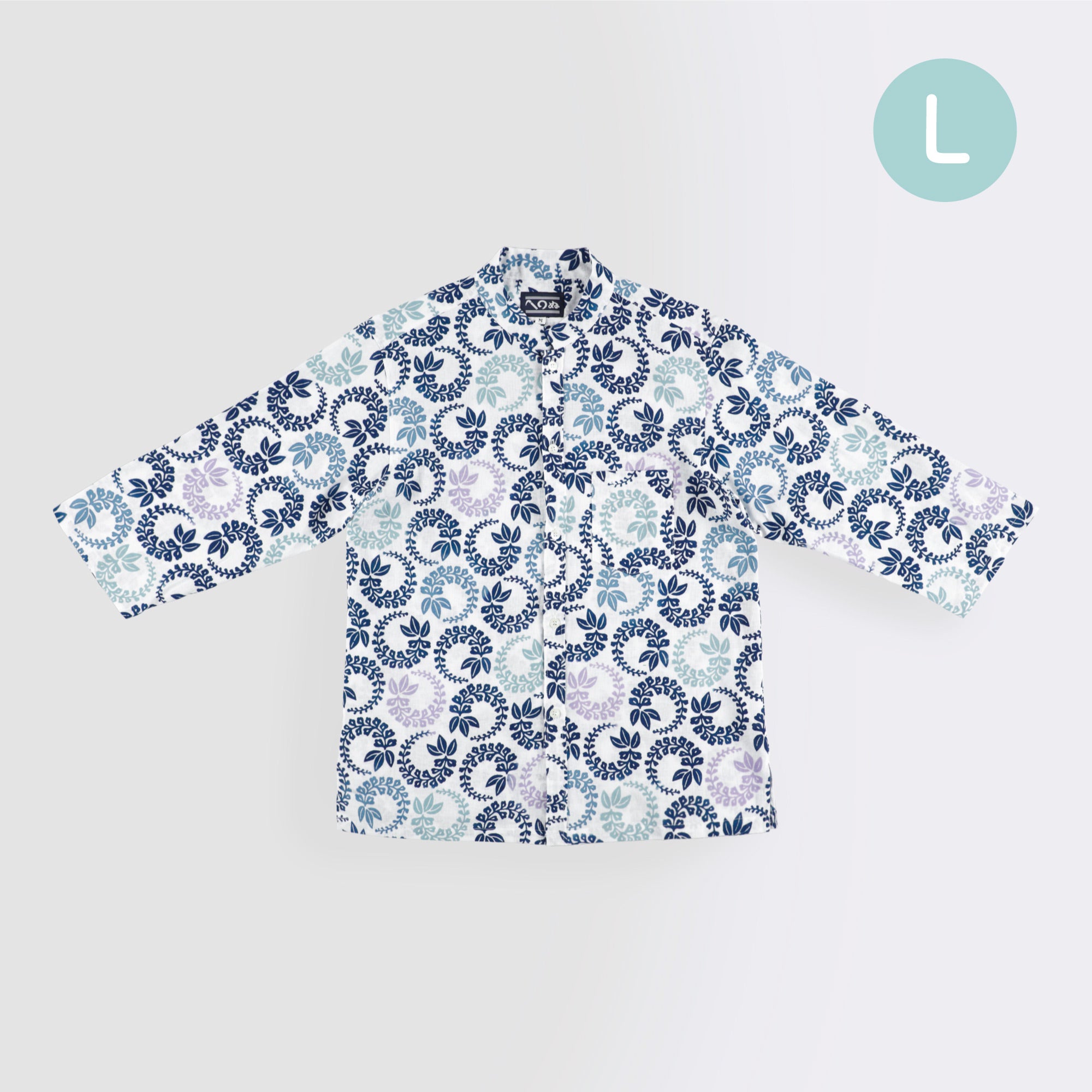 晒シャツ 七分袖 藤丸紋 紺ぼかし L